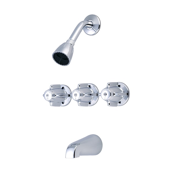 3-Handle Tub and Shower Set, Polished Chrome, Wall
